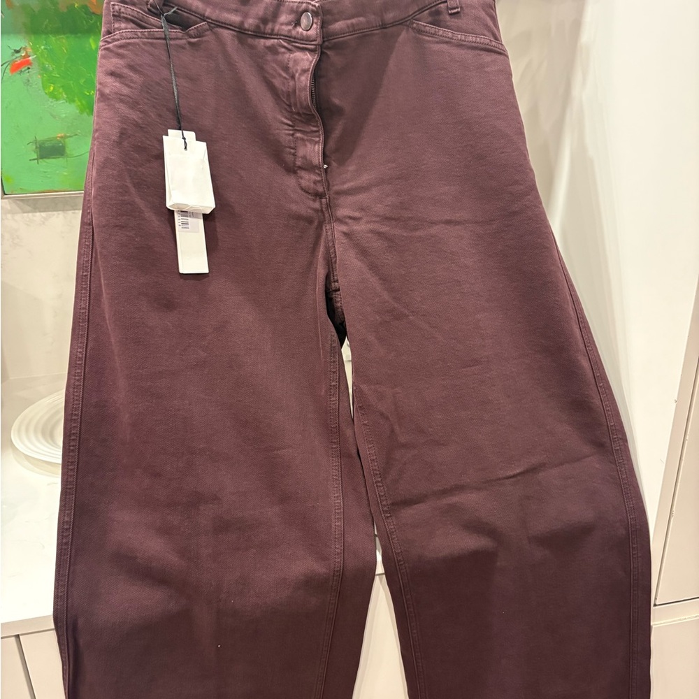 New tags on, Bordeaux barrel leg denim trousers